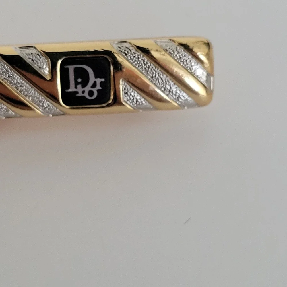 Christian Dior Vintage‎ Tie Clip Gold Silver Two Tone Logo Textured Made Germany